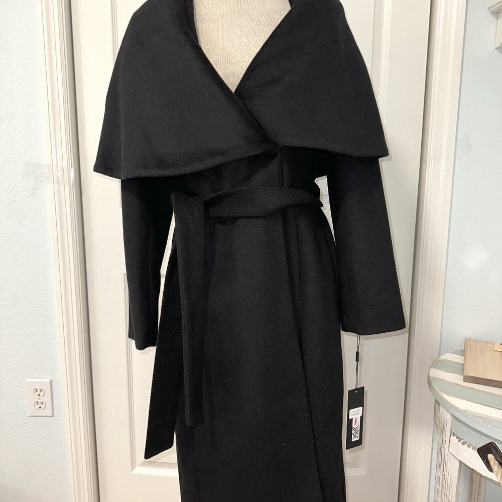 NWT Donna Karan Full Length Wool & Cashmere Black Belted Coat Size XS ( 0-2)